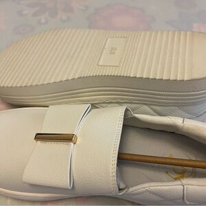 Joy Joy White Loafers with Gold Accent